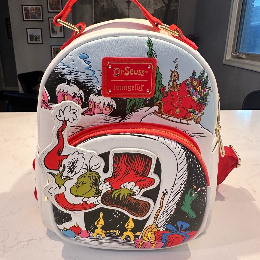 Loungefly Dr. Seuss Grinch White and Red Backpack